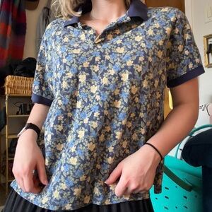 L.L. Bean Navy Floral Short Sleeve Polo